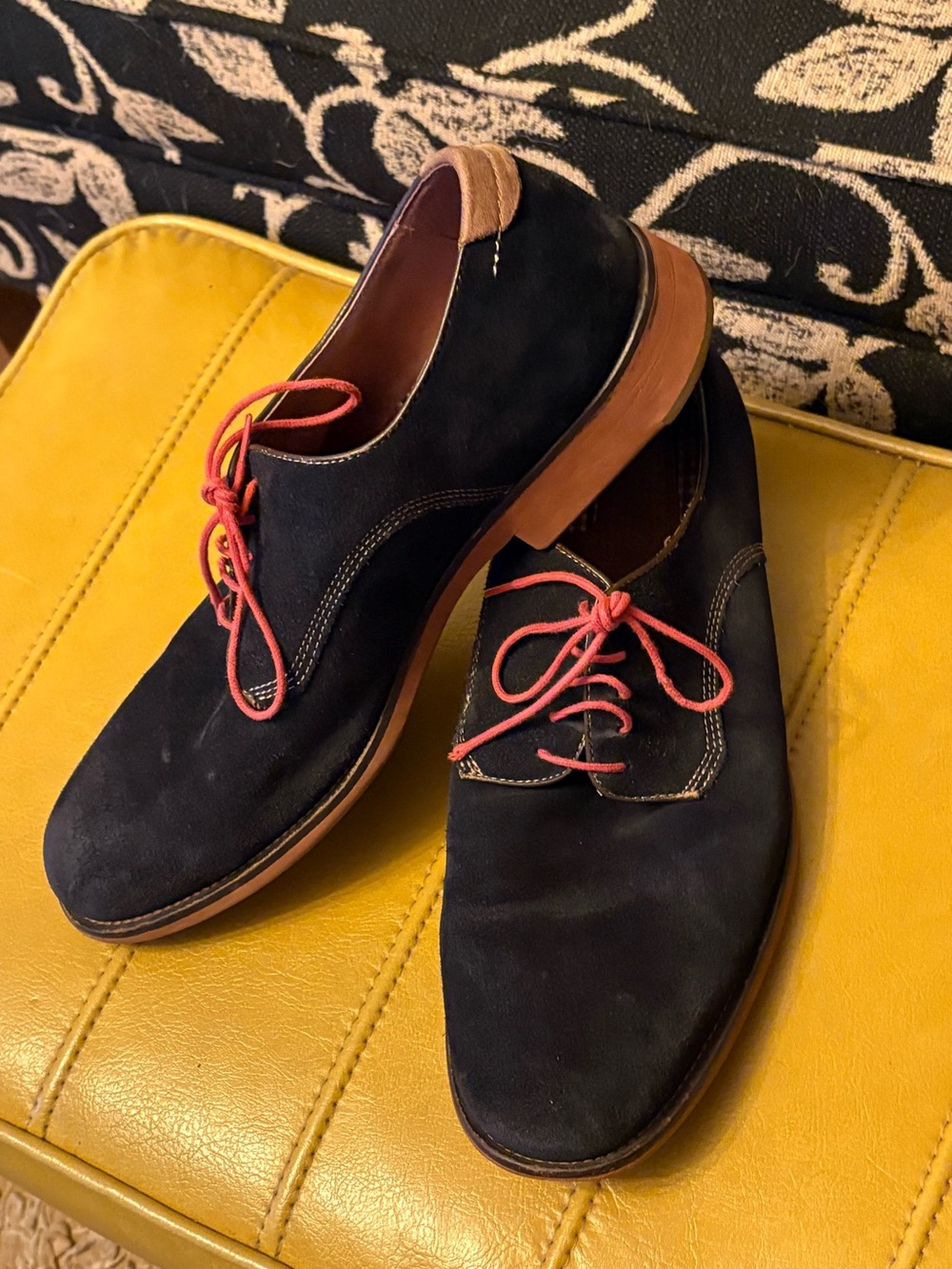 Johnston & Murphy Navy Suede Derby Shoes with Red Laces